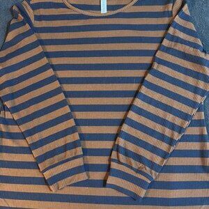 Tenaciously Teal LS Knit Top, L, Navy and Brown